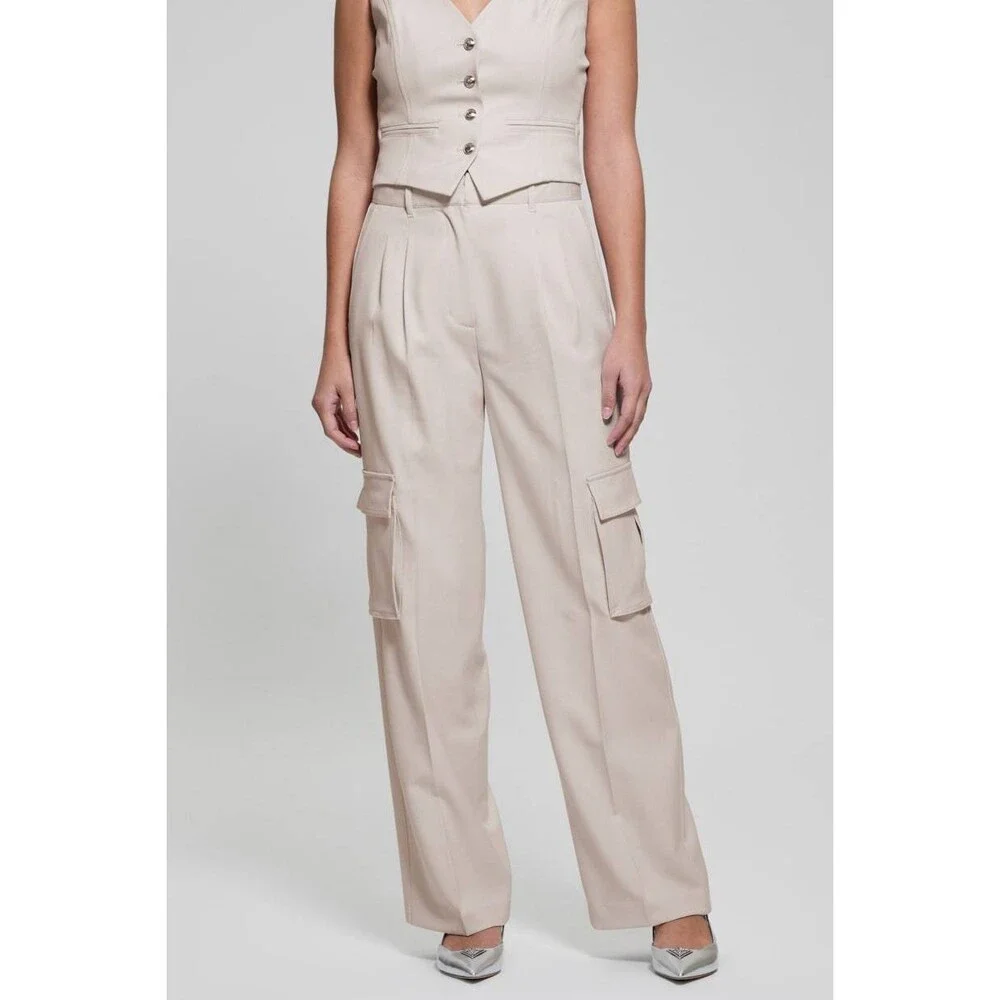 Guess Eco Matea Perfect Cargo Pants Ivory M NWOT $148